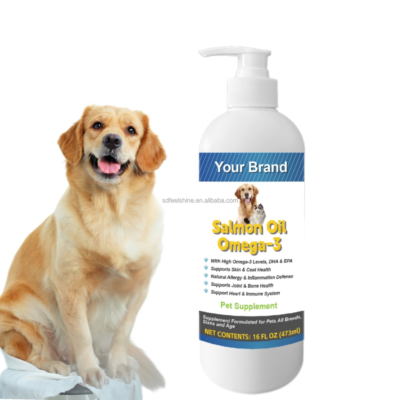 OEM Liquid Omega 3 Pet Salmon Oil for Dogs & Cats Support Joint Function Immune & Heart Health