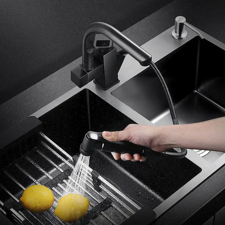 Good Quality Black Big Double Bowl Sus304 Kitchen Sink Stainless Steel With Spray Dishwasher