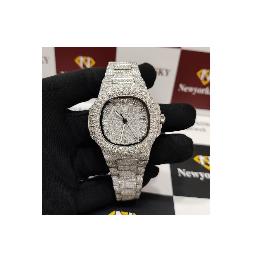 Luxurious 41MM Arabic Dial Quartz Watch for Men Moissanite Studded Iced Luxury Style Diamond Watch Sale Indian Exporters