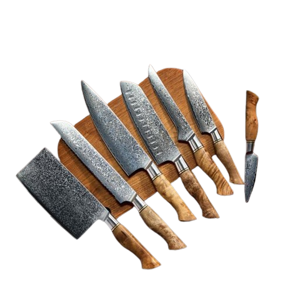 Masterful Culinary Creations 7-Piece Damascus Steel Chef Knives Set with Round Handles