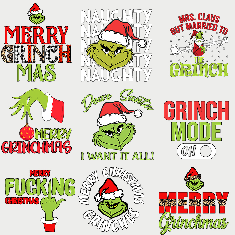 Оптовая продажа, Рождественский виниловый тепловой пресс, дизайн, Grinch, трафаретная печать, пластиковые термоперенос для футболок