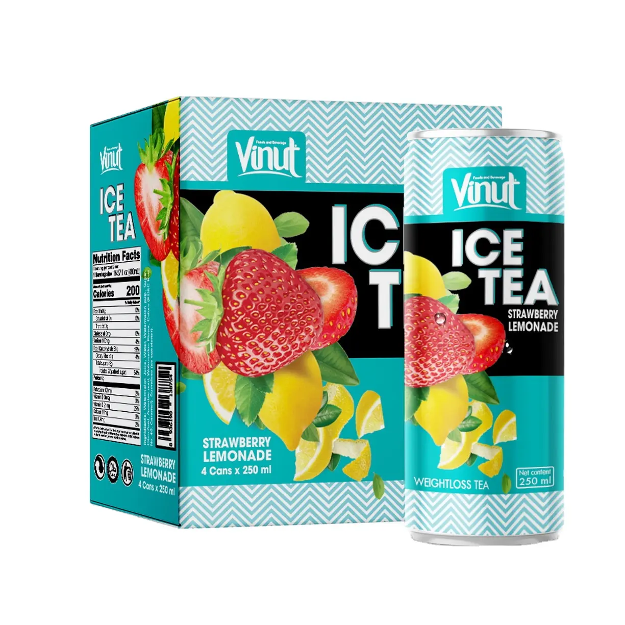 8.5 fl oz Sparkling water VINUT 4 Cans Ice Tea Strawberry Lemonade Juice Supplier New Product Beverage Development