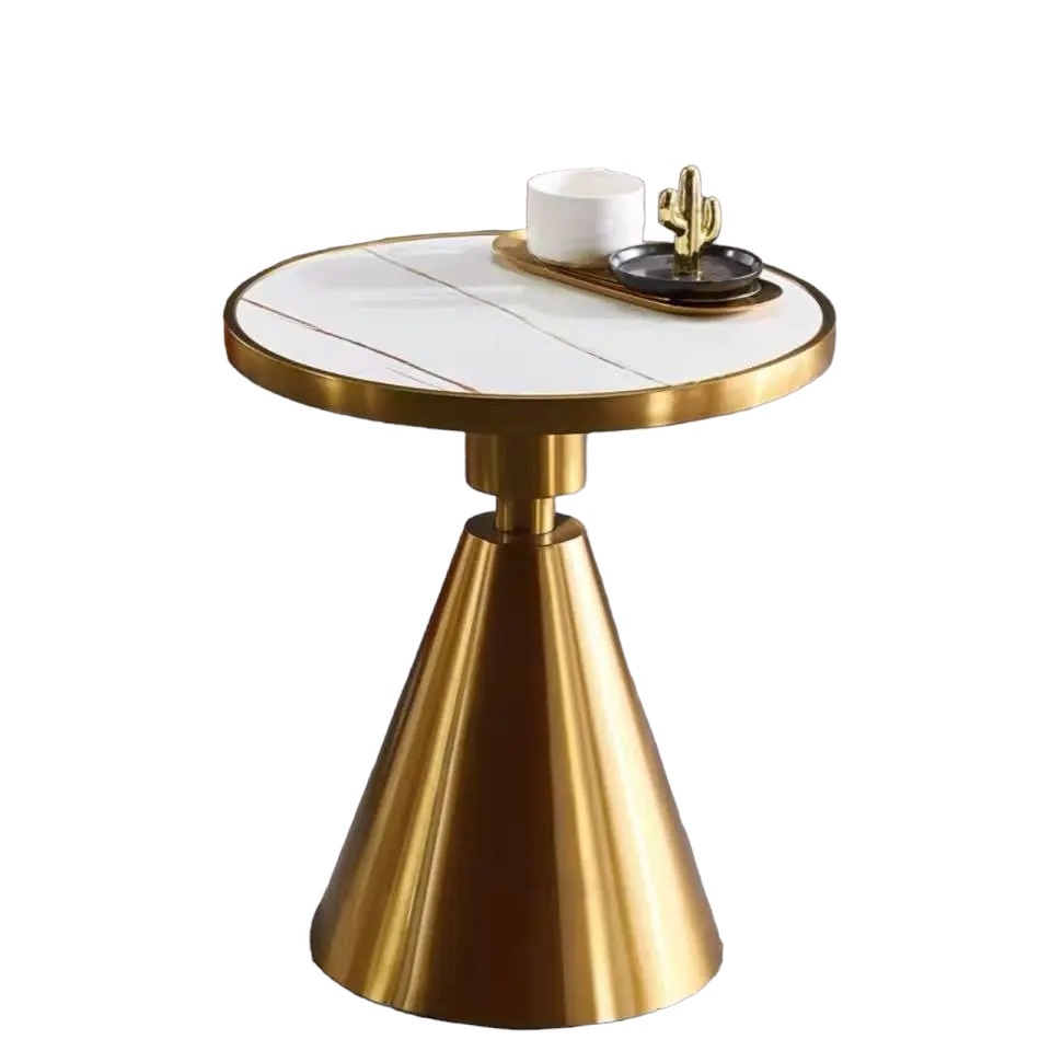 Latest Modern Golden Durable Steel Marble Top Corner Table Living Room Round Side Table End Table For Home Hotel Furniture