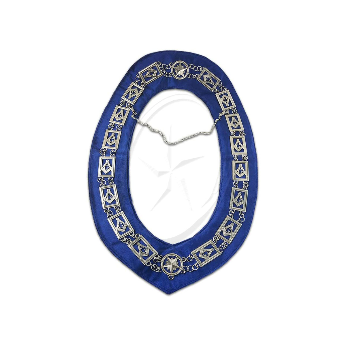 Ошейник с цепочкой Masonic, голубой компас и квадрат с покрытием из серебра