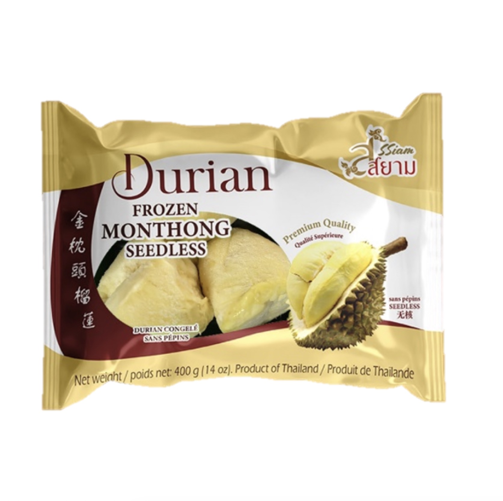 Премиальное качество, замороженный дуриан Monthong Durian, замороженный 400 г, готовый к употреблению, без семян с мягкой текстурой от тайского производителя