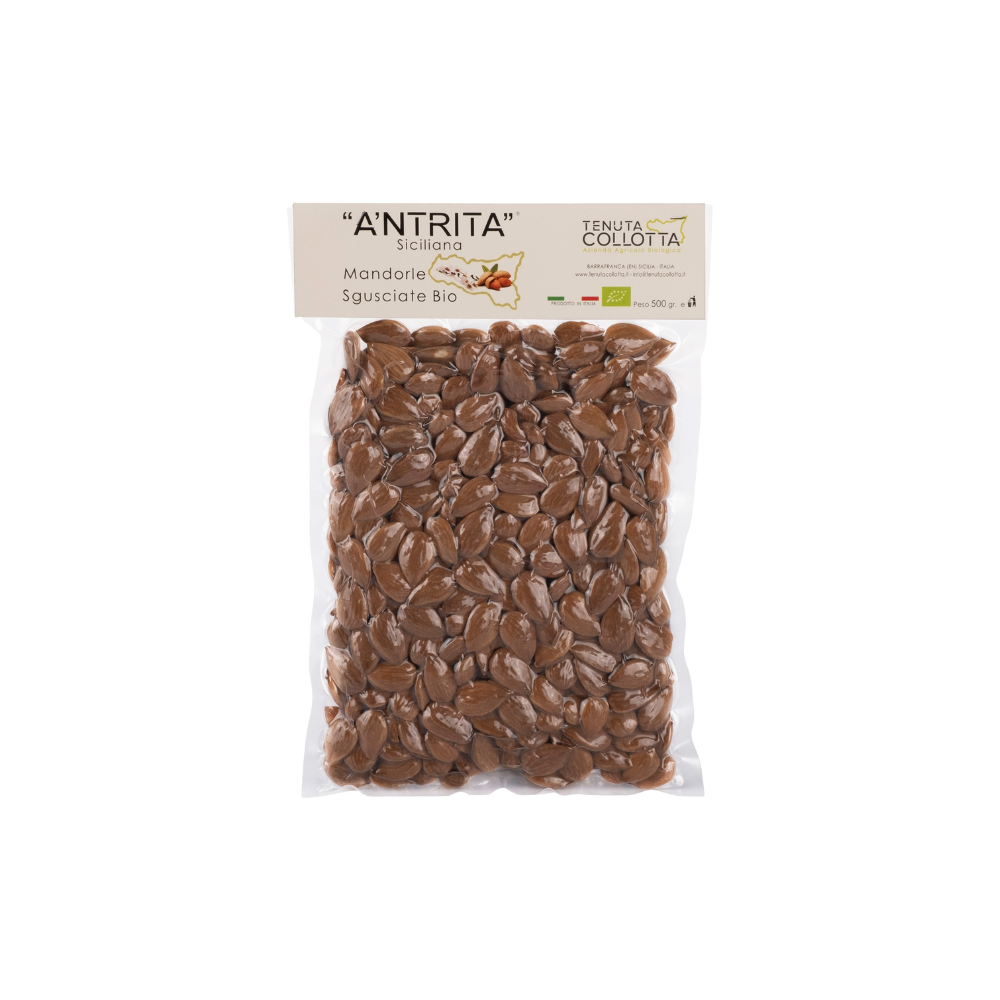 High Quality Shelled Natural Delicious Almonds A'Ntrita 100% made in Italy grown in Sicily 500g pack
