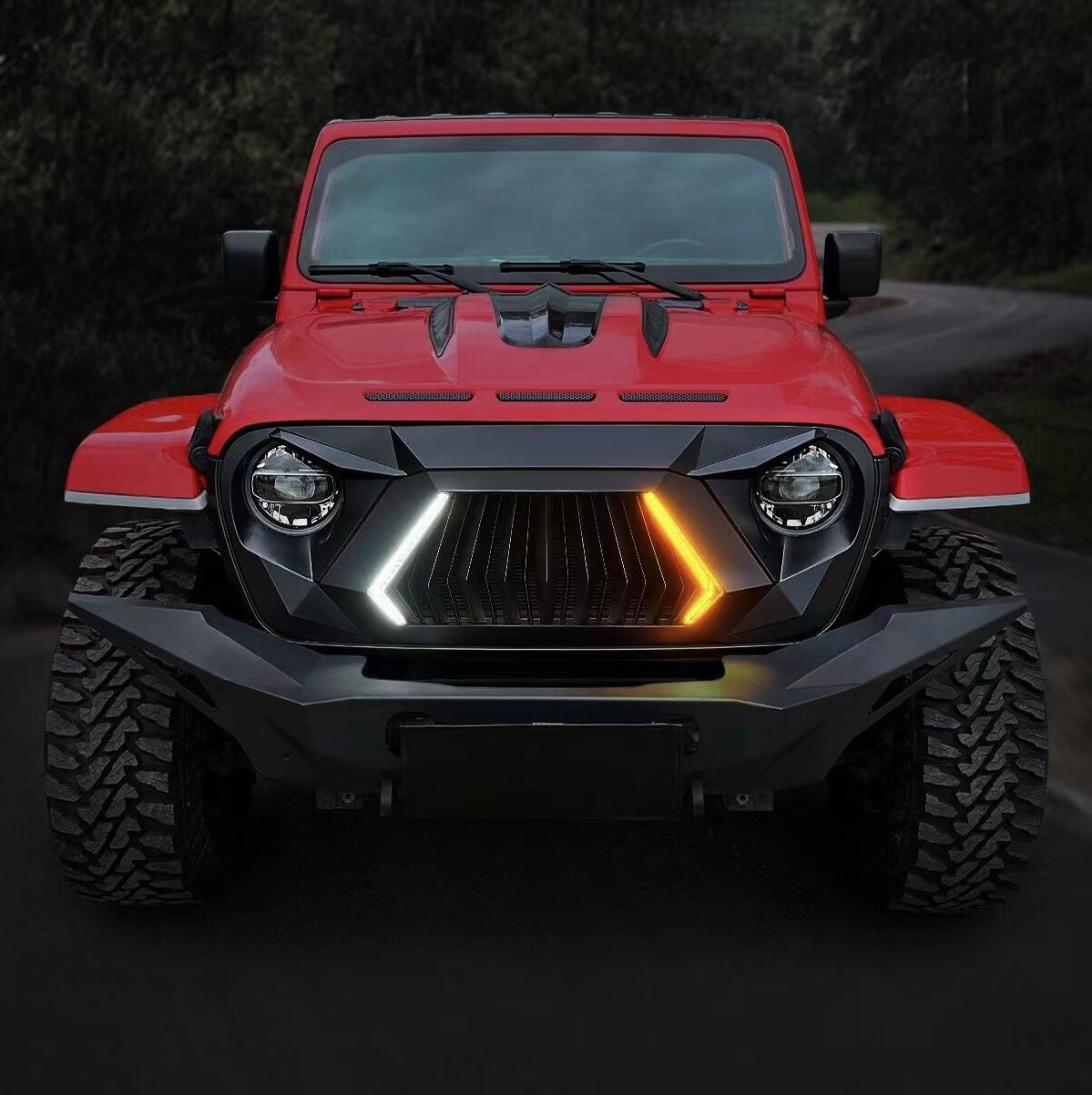 Высококачественная Передняя решетка для автомобиля 4x4 с янтарными фарами для Jeep Wrangler JL