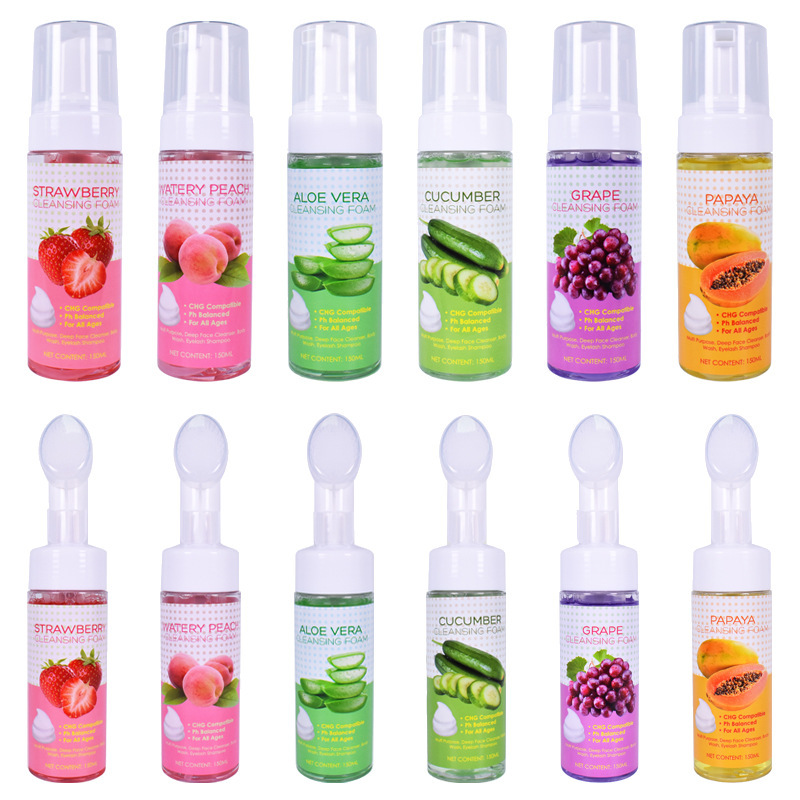 H Private Label Fruit Cleanser Natural Ingredients Amino Acid Cleansing Mousse Oil Control Facial Cleanser With Silicone Brush