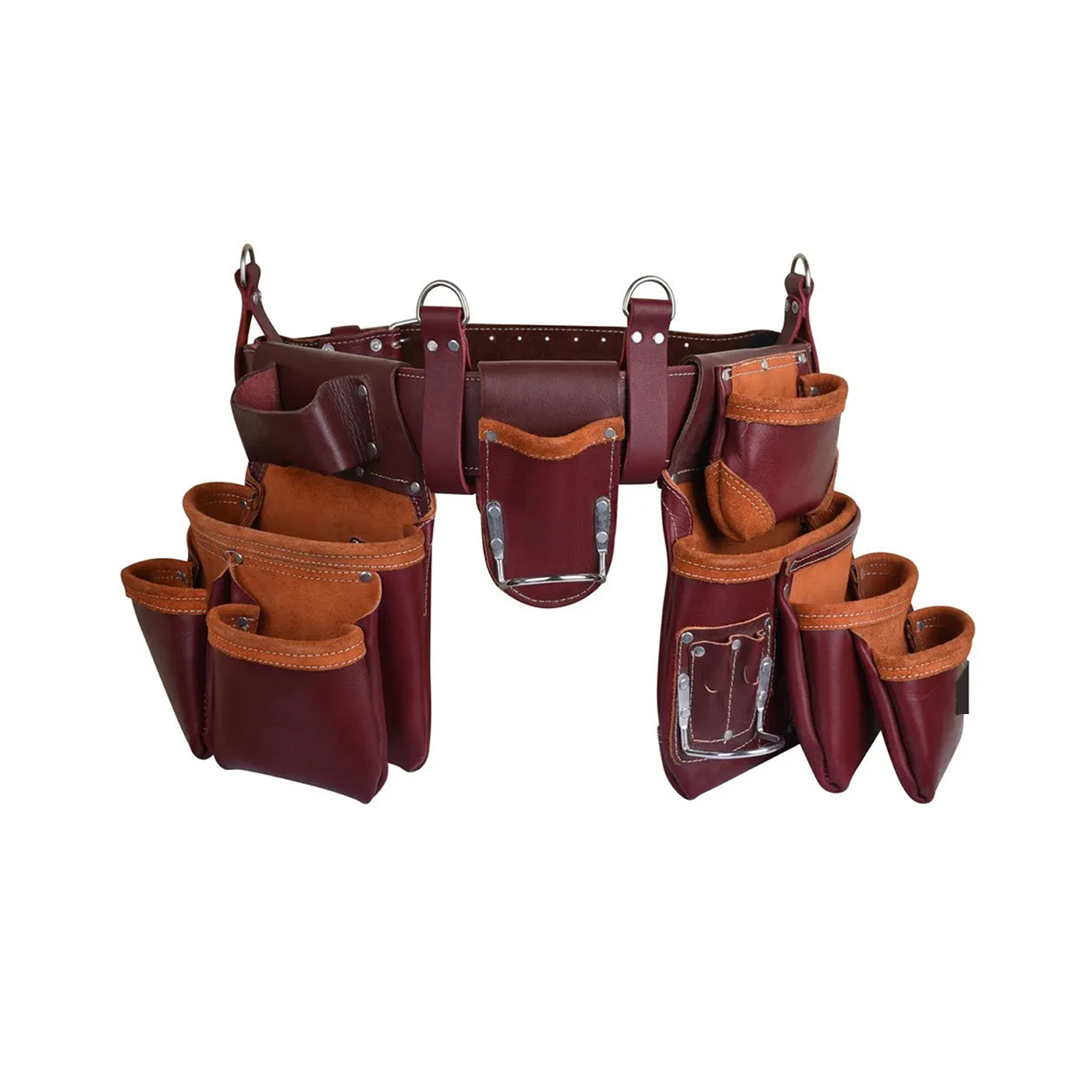 100% Brown Grain Leather Carpenter Tool Bagand Ke Pouch Leather Tool Belt for Professional Use 19 Pockets Tool Bag with Belt