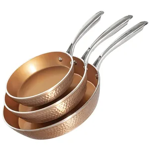 Set Of 3 Hammered Customized Design Copper Pan Frying Cooking Pan Hot Selling Chafing For Kitchen Hotel Frying Pan Supplies
