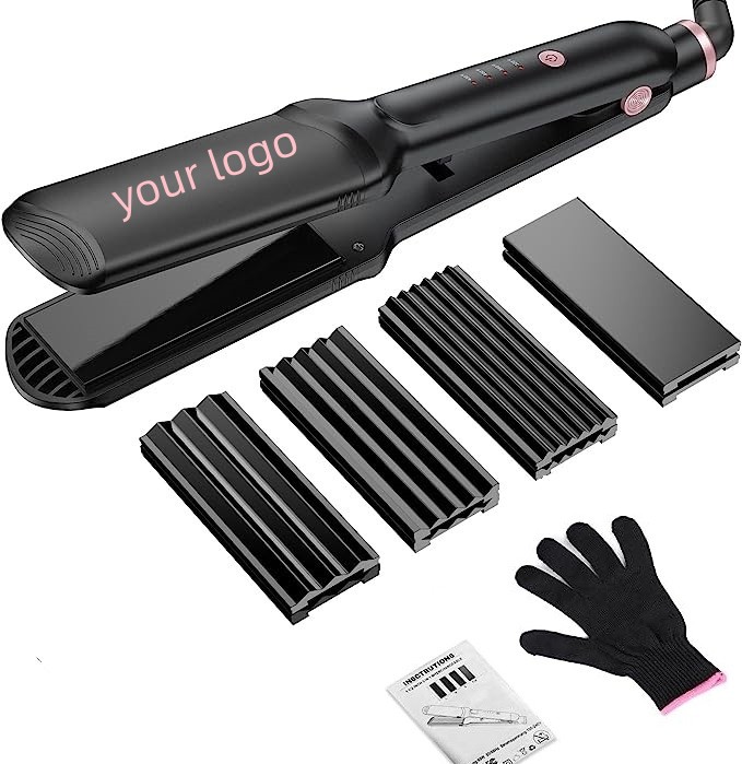 New product wide plate 3D grid hair crimper straightener interchangeable flat iron