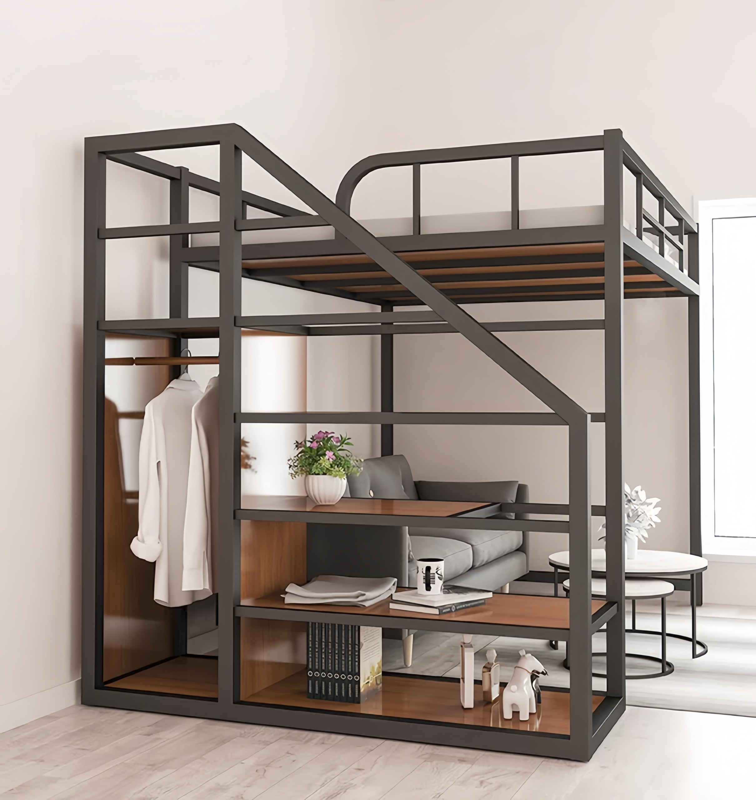 Luxury Design Space-Saving Metal Frame Bed With Spare Space For Sofa Indoor Home Furniture Stair Bunk Bed Bedroom Furniture