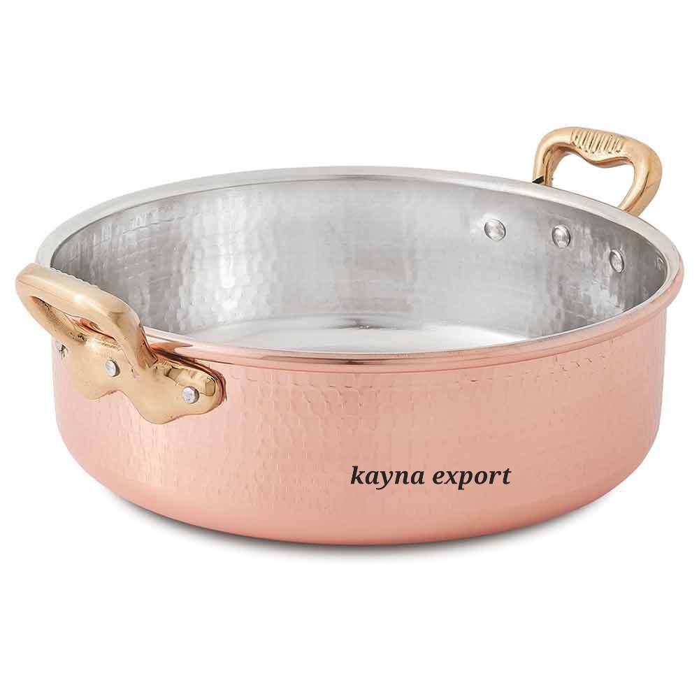 Kitchenware Copper Hammered Cooking Pot With Brass Handle Good Quality Copper Round Shape Cooking Pot