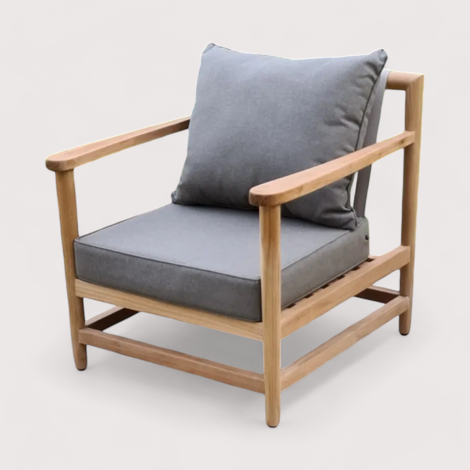 European Luxury Unfinished Teak Wood Lounge Chair Natural Removable Fabric Home with Webbing Rope for Outdoor Living Room Sofas