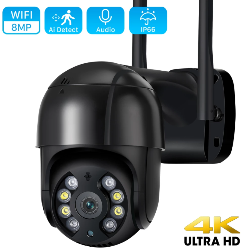 IP-камера наружная беспроводная, 4K, 8 Мп, Wi-Fi, 1080P, PTZ