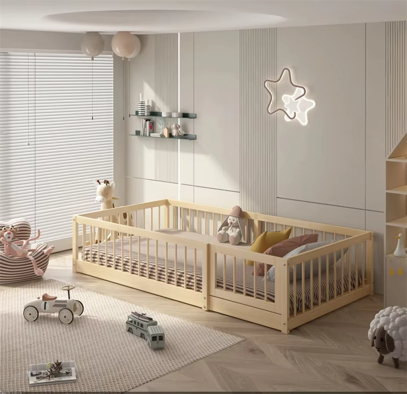 KIDS Wooden Montessori Kids Bedroom Children with Storage Drawer Drag Bed Cubby House Bed Lit Superpose Bed for Kids