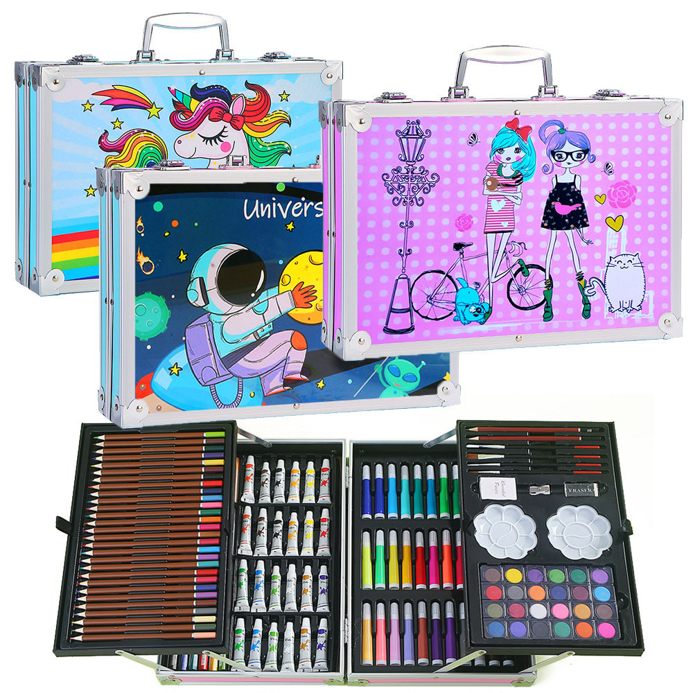 New Design 145pcs Aluminum Art Drawing Set For Kids School Drawing Pens Art Supplies Double Layer Painting Tools Art Set