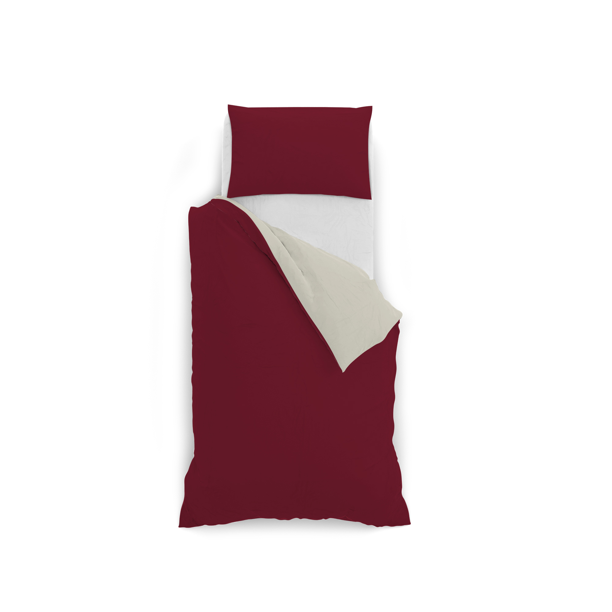 Made in Italy Natural Color Duvet cover with Doubleface Bag sheet and Pillowcase 100% Cotton Single Bordeaux Cream