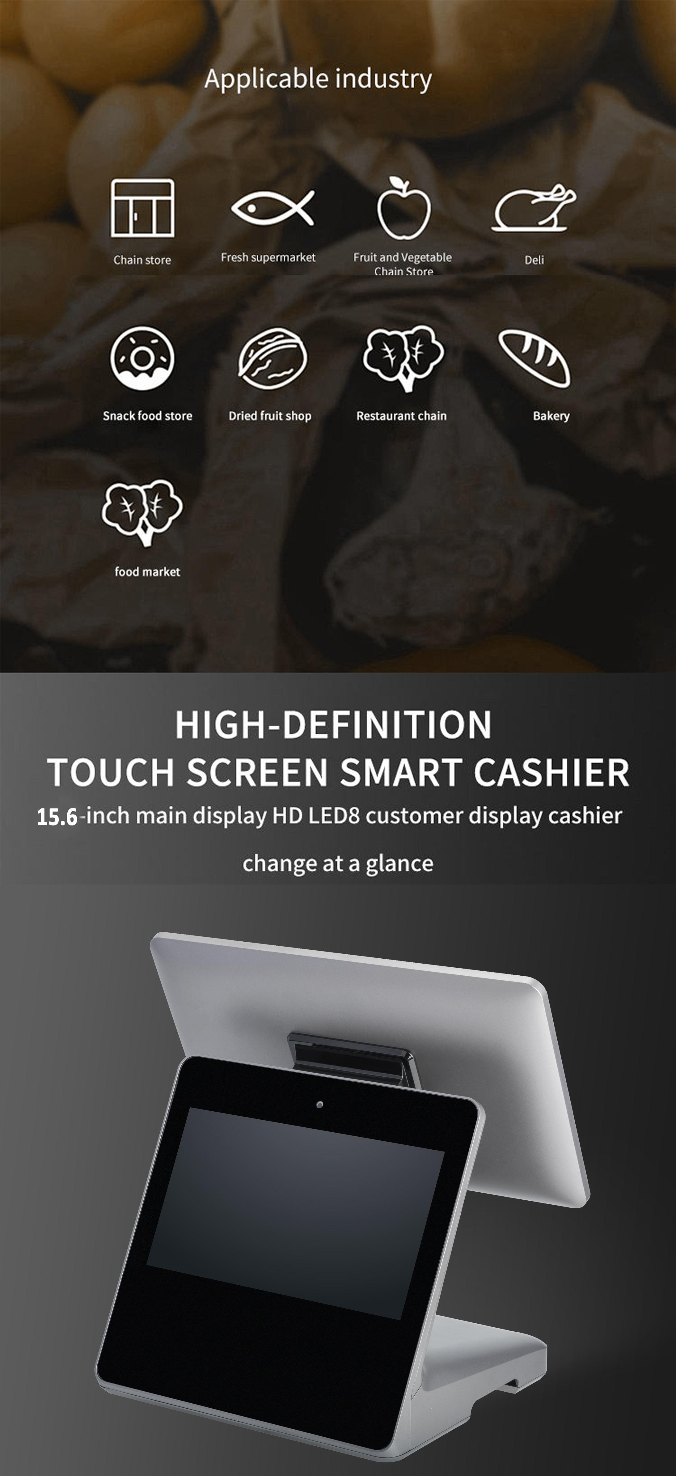 15.6 Inch Barcode POS System All In One Windows POS System For Retail Shop POS Terminal Cash Register For Super Market