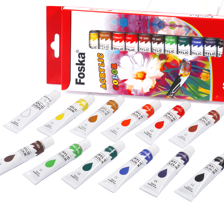Foska High Quality 12 Colors Drawing Tube Artist Acrylic Color Paint Set Non toxic Acrylic Color Painting For Kids
