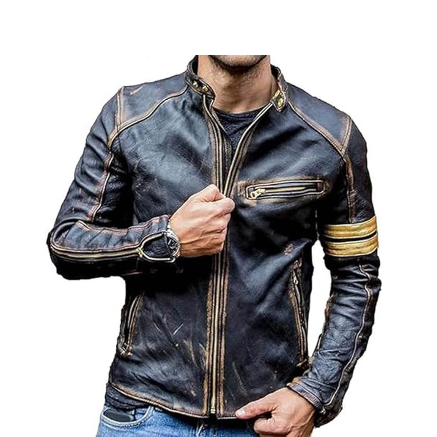 Men Spring Autumn Vintage Genuine Leather Jacket Men Cowhide Natural Leather Coats Male Long Sleeve Pockets Clothing