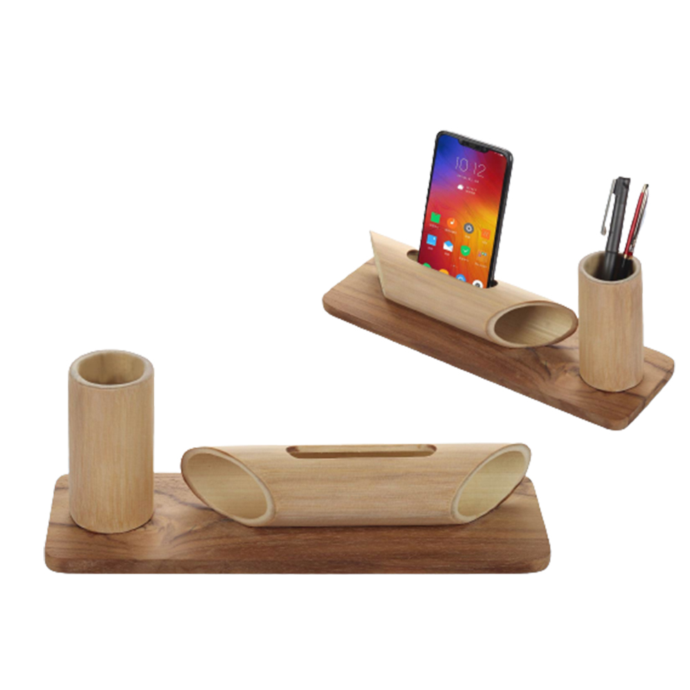 Wholesale Bamboo Speaker Pen and Phone Stand Bamboo Tumbler Bamboo Music Amplifier Promotional Luxury Design Table Decor