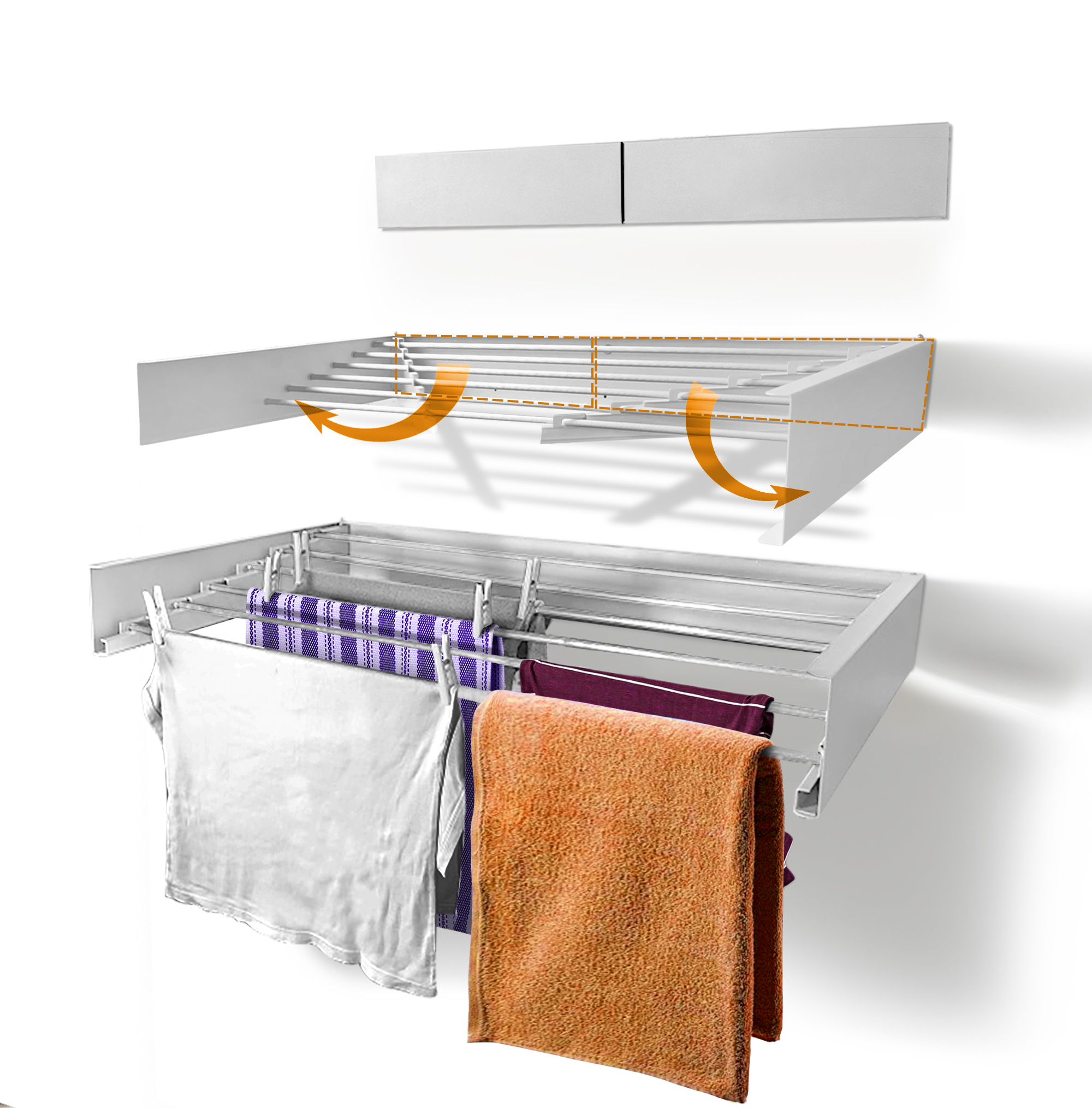 Wholesale Belize Wall Mounted Retractable Laundry Drying Rack 70 cm Industrial Gray FREE Delivery to European Countries Sturdy