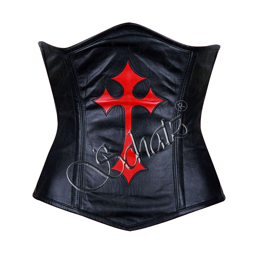 High Quality 3-Layer Underbust Corset for Adults Genuine Leather with CROSS Symbol Steel Bones for Lacing Panel