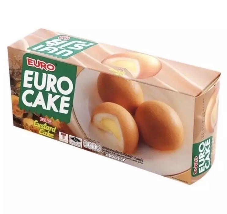 Keto Snack Euro Custard Bun Cake Premium 114g Wholesale Custard Cake Puff Cake Sweet Pandan Cream Box of 12 pcs from Thailand