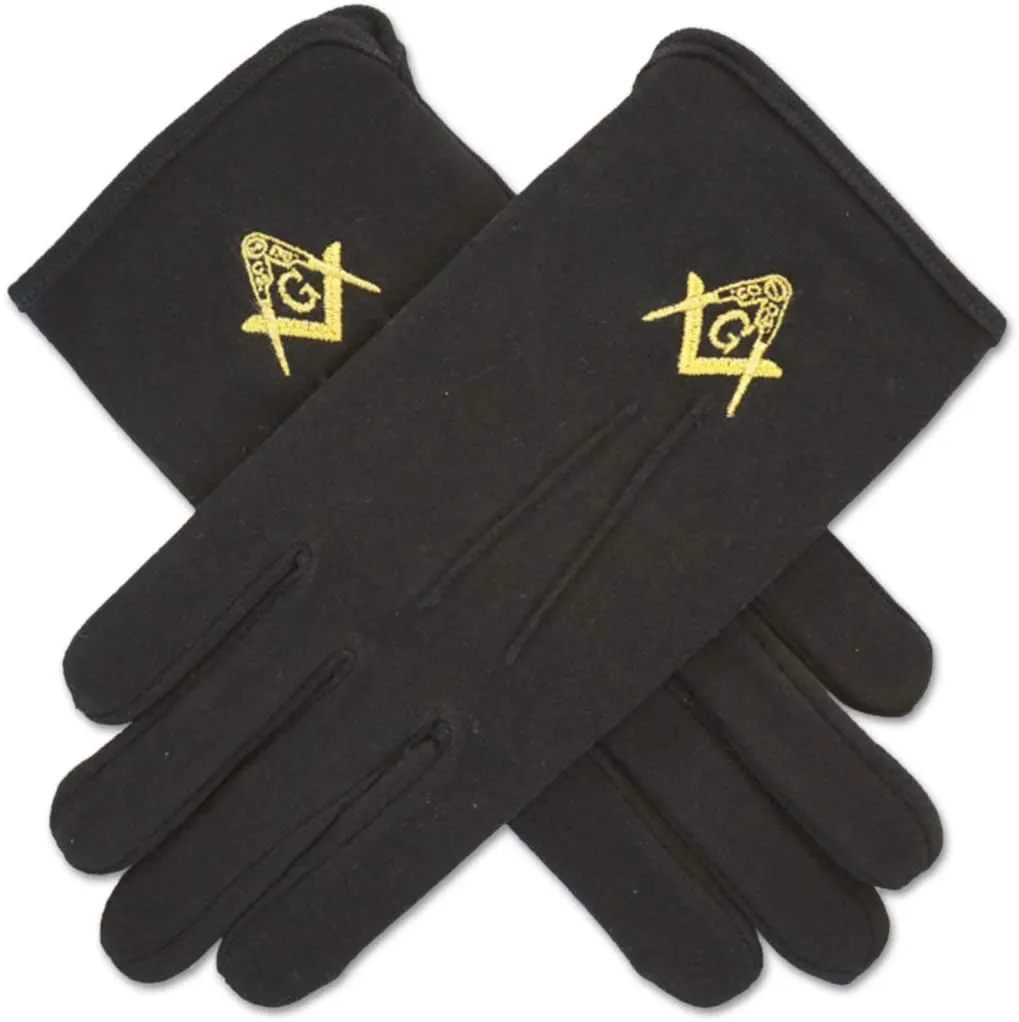 OEM Masonic Cotton Glove with Blue Embroidered Square & Compass Logo Soft Breathable White 100 Cotton Hand freemason gloves