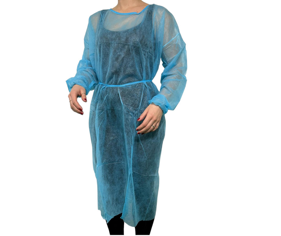 Disposable Nonwoven Medical Isolation Gown 20gsm certificated as Medical Device Class I Blue color long slave elastic cuffs