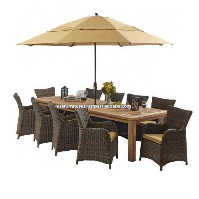 Wholesale Rattan Wicker Outdoor Furniture Teak Rectangle Dining Chairs and Table Garden Sets