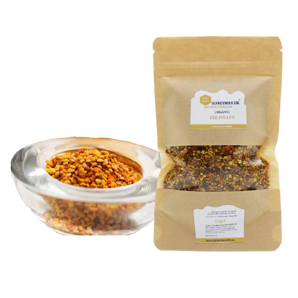 OEM Service Best Price Full Flavor Rich Taste 250G Pouch Bag Natural Fresh Pure Golden Yellow Honeyman UK Organic Bee Pollen