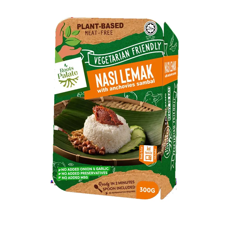 Roots Palate Vegetarian Nasi Lemak With Anchovies Sambal Instant Rice Ready-to-Eat Plant Based Instant Food  300g x 24 units