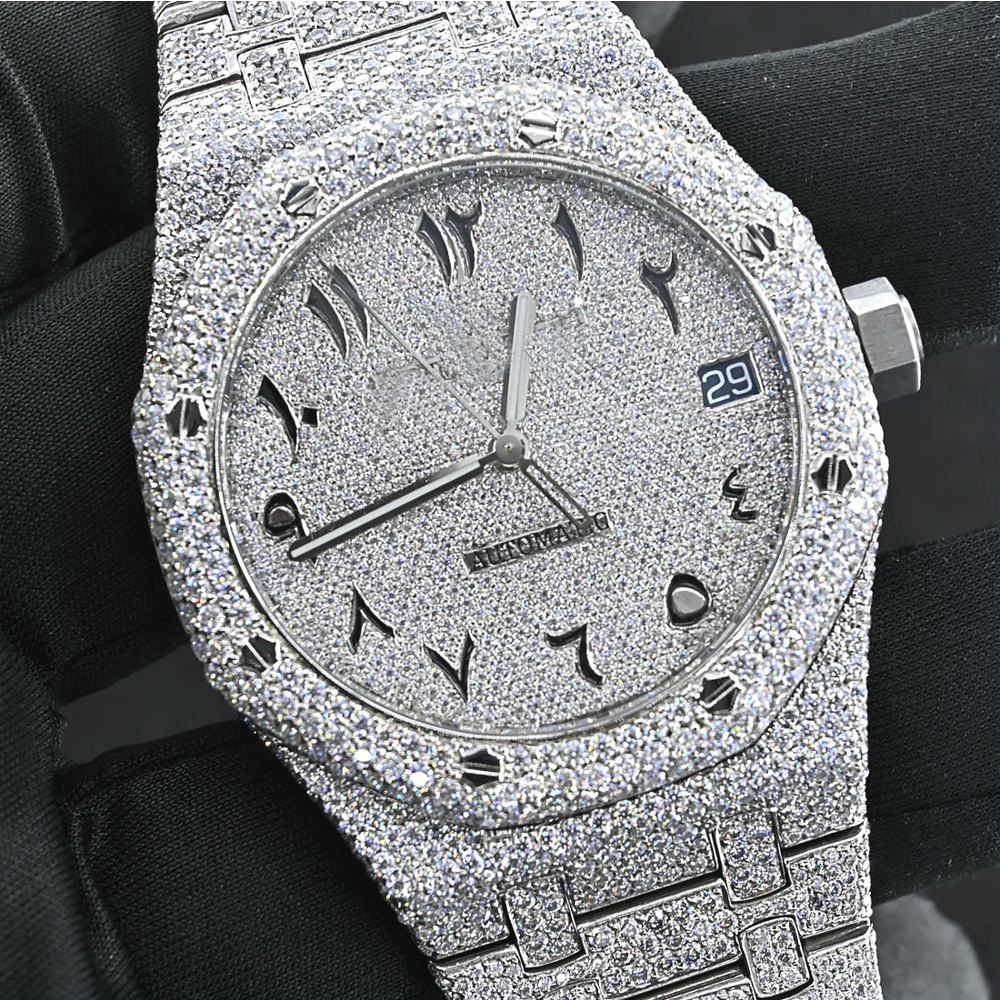 Best Supplier's Luxury Hip Hop Style 30 Carat VVS Moissanite Diamond Studded Iced Watch Stainless Steel Business Quartz Watch