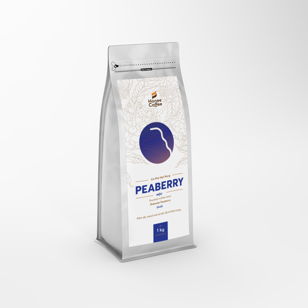 Peaberry roasted whole coffee grains 100% from Vietnam medium roast, high quality 250g per bag