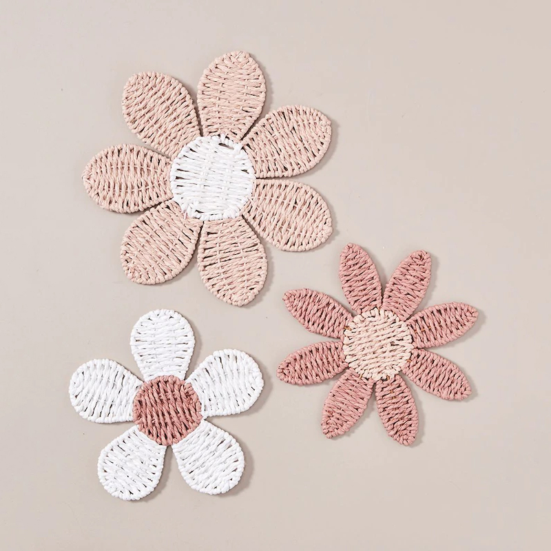 Adorable With 3 Pack Flower Wall Decor Rose Color Made Of Straw Durable For Home Decor Wholesale