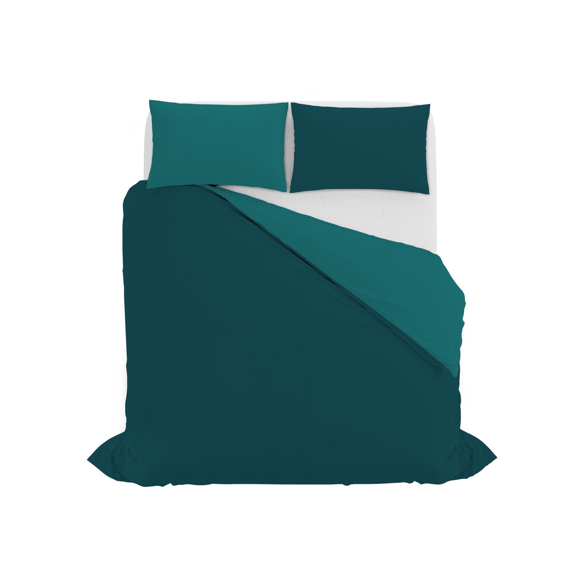 Made in Italy Natural Color Duvet cover with Doubleface Bag sheet and Pillowcases Cotton Double Petrol Green Bottle Green
