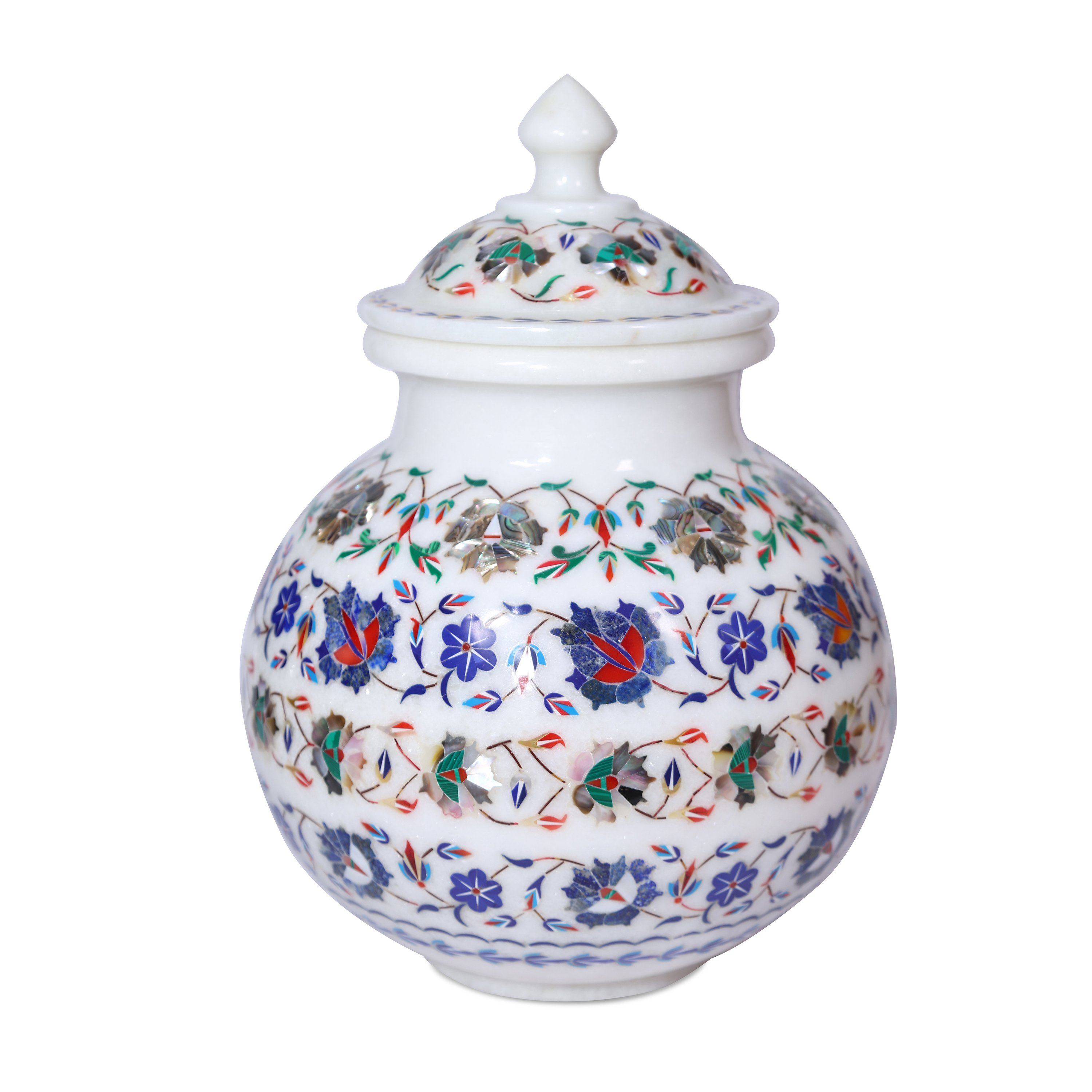 Elegant Marble Inlay Pot Intricate Stone Vase with Dazzling Inlay Design