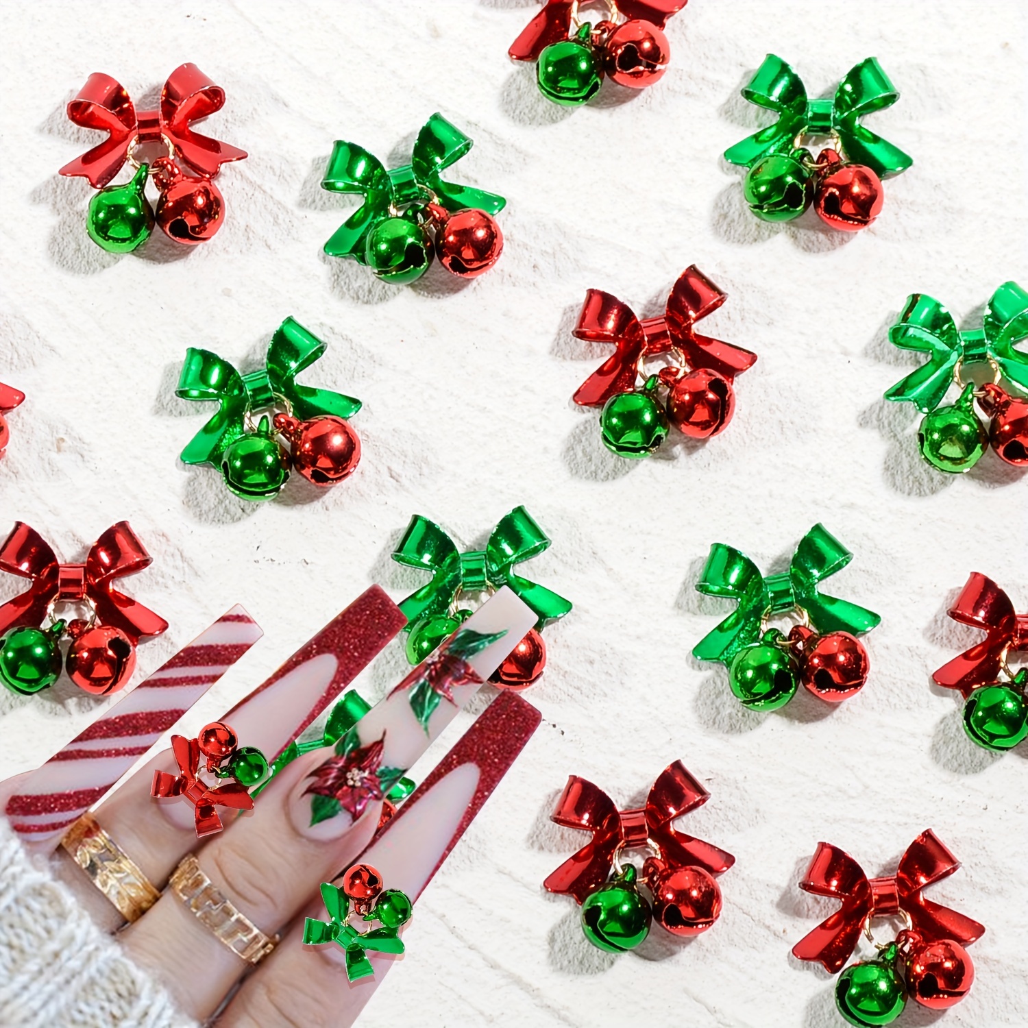 Vibrant Bell Christmas Nail Charms Red Green Alloy Nail Art Stud Accessories