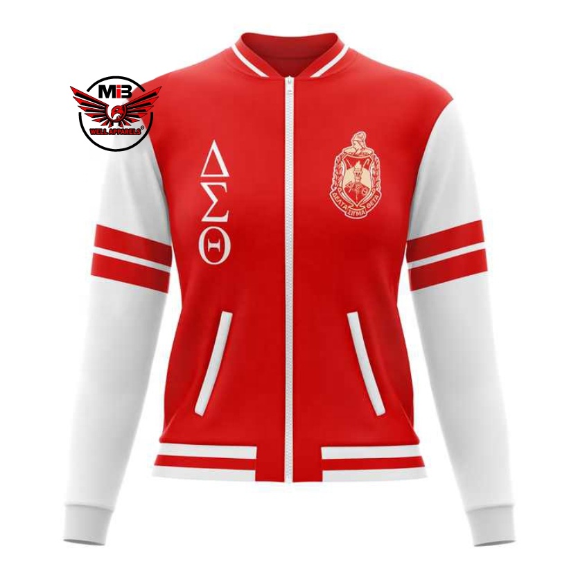 Куртка-бомбер Delta Sigma Theta sorority DST с греческими буквами, красная, белая