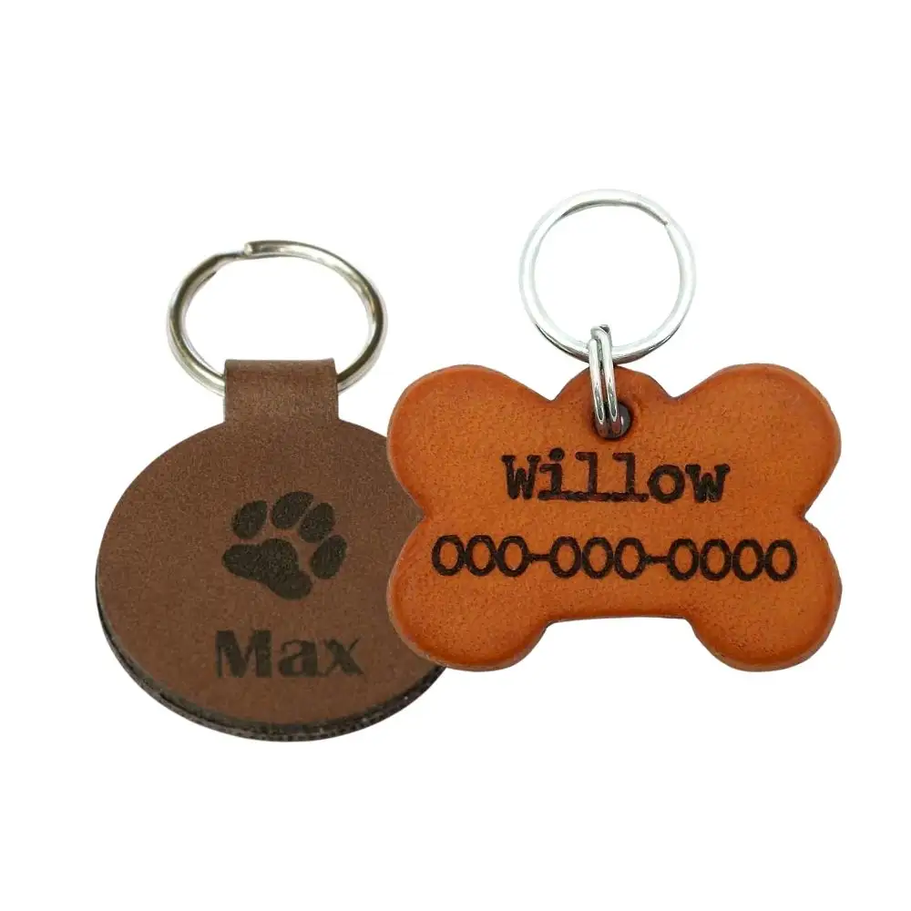 wholesale bulk cheap small pet cat id name blank leather dog tag
