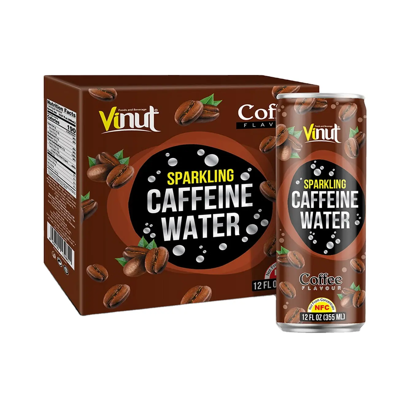 12 fl oz Sparkling water VINUT 4 Cans Caffeine water Coffee Suppliers Sugar free tropical OEM service