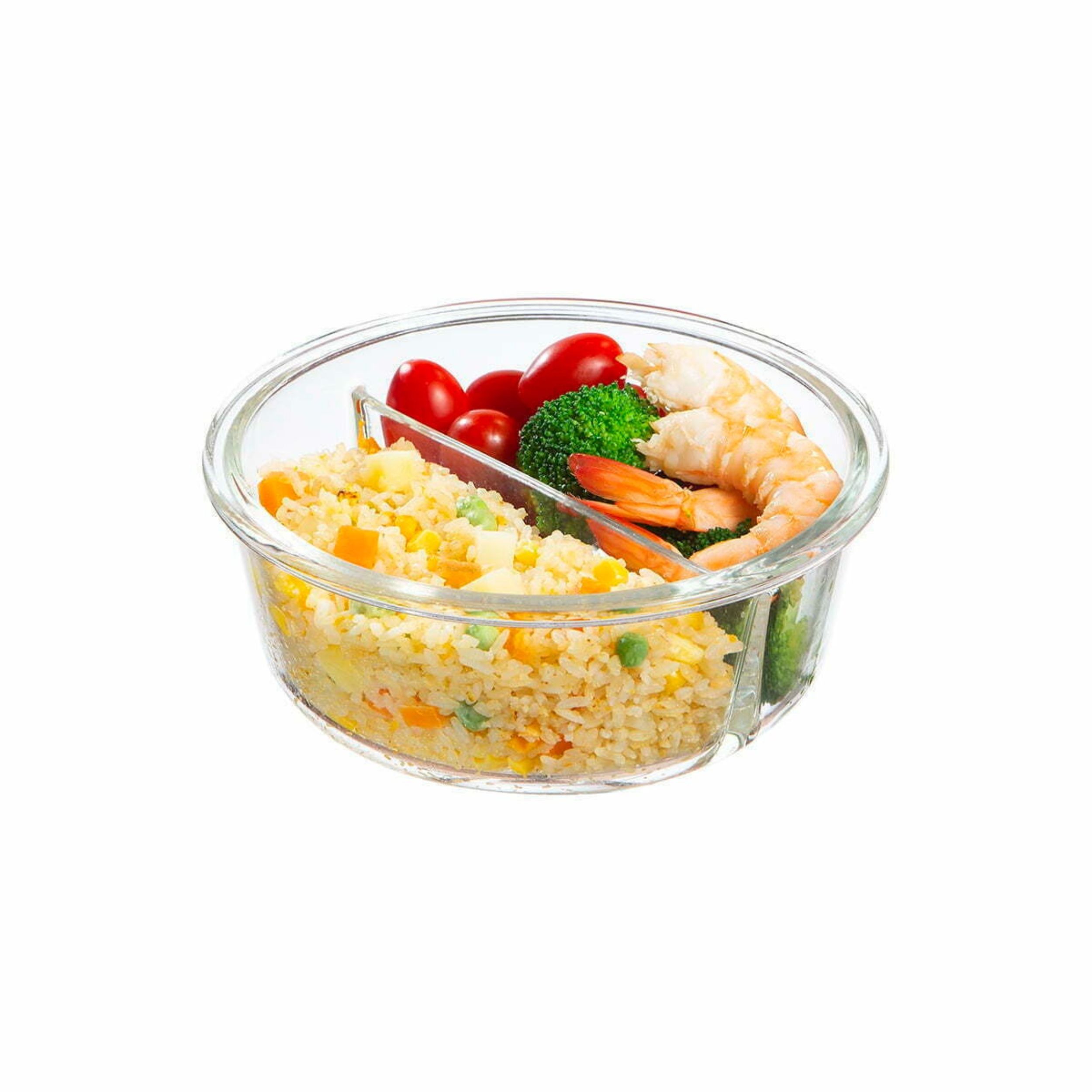 Top quality Nikko round glass storage container 950ml 2 compartments air tight durable transparent