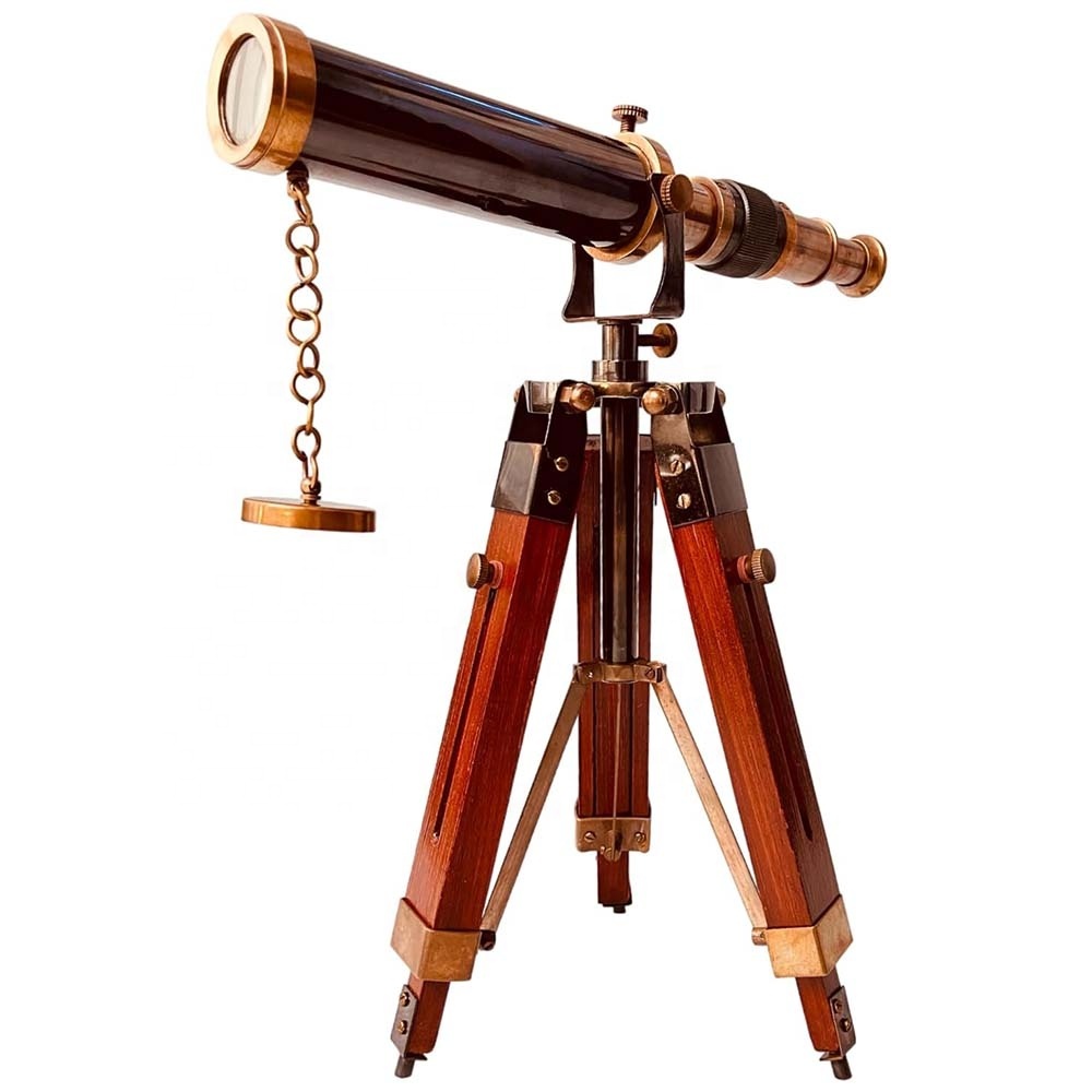 Captains Brass Pull Out Telescope with Wooden Box Nautical Hand Held Fold Mini Telescope Spyglass Pirate Telescope
