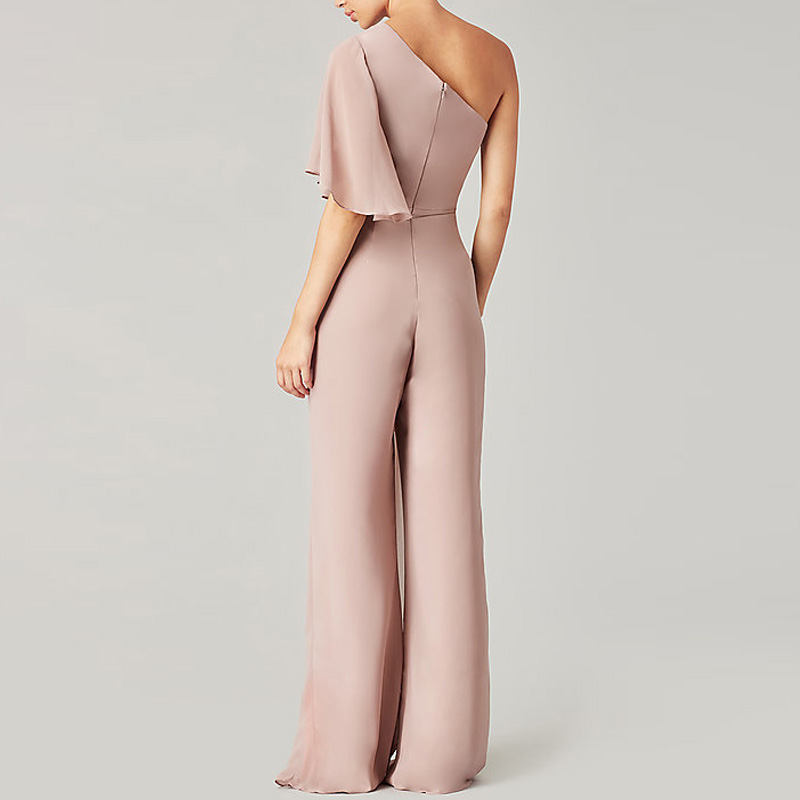 Оригинальный OEM Vestido Gala, свадебные современные брюки с широкими штанинами, длинный шифоновый комбинезон на одно плечо, платье подружки невесты