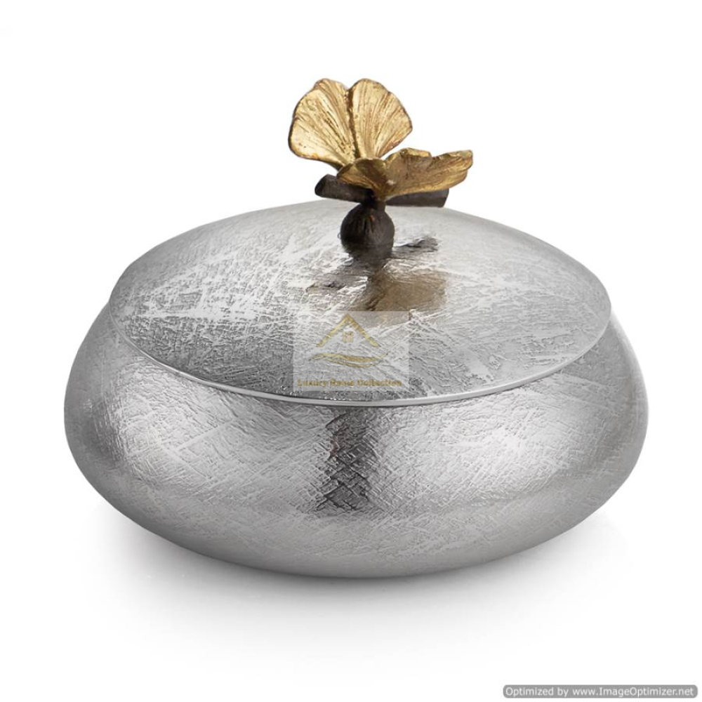 Butterfly Decorative Lid Bowl Silver Color Aluminum Cast And Sheet Dry Fruits And Dessert Serving Bowl At Reasonable Price