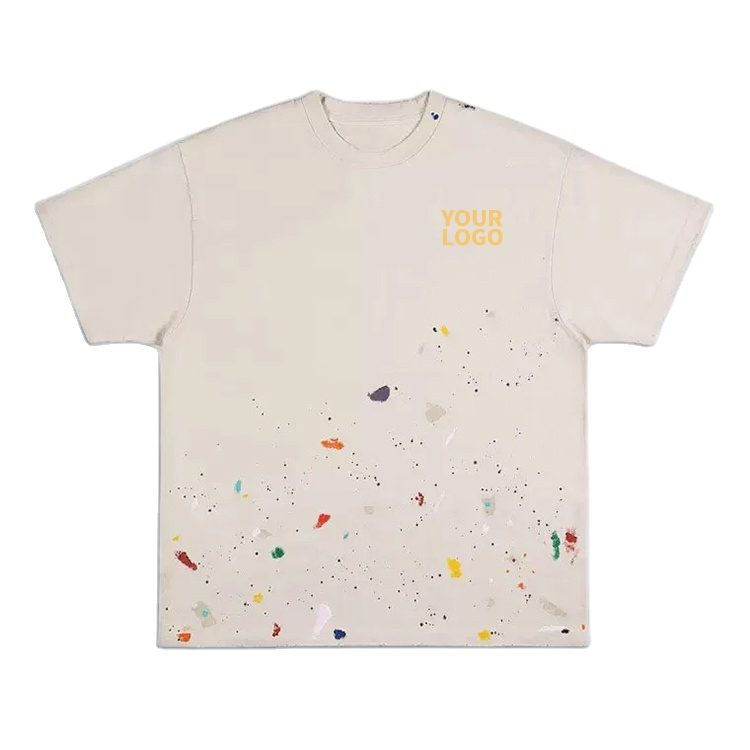 Paint splatter Vintage distressed tshirt white black organic cotton t-shirt Men's Paint print t shirts with customization