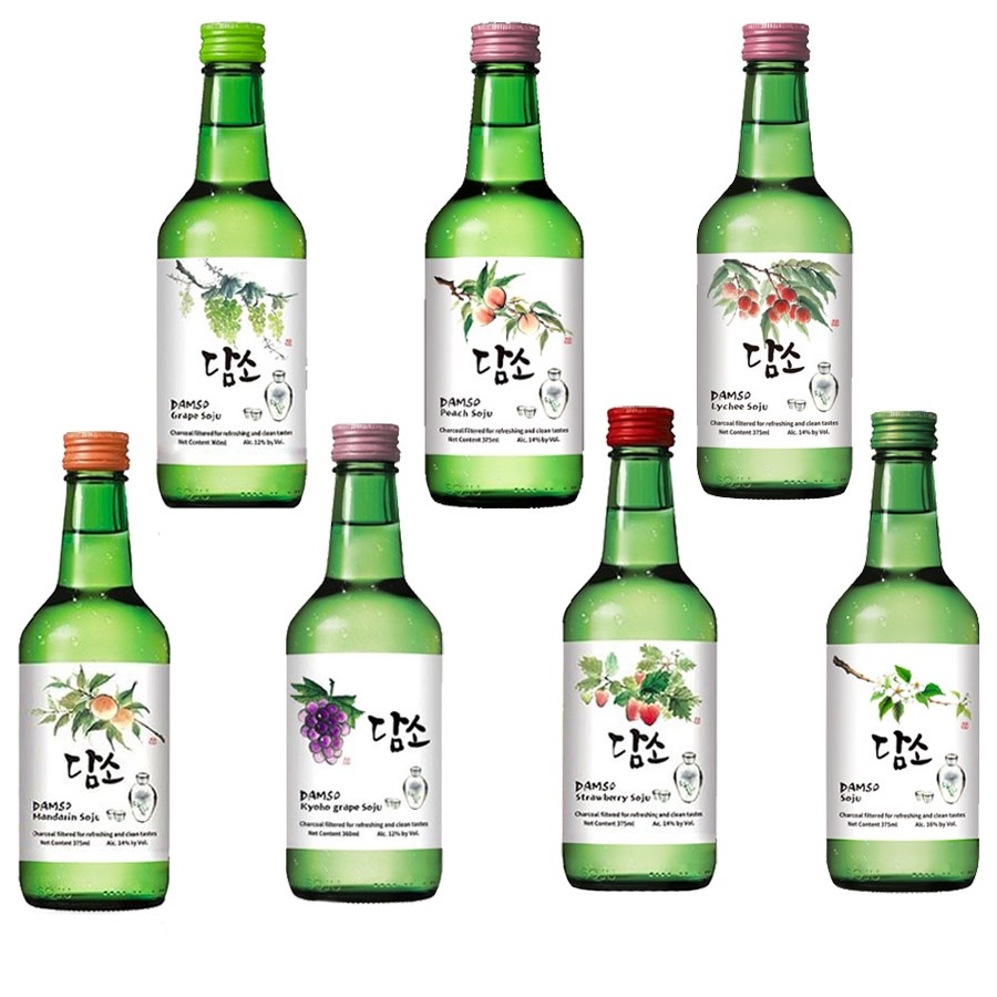 DAMSO-Korean Soju, 13 Соджу с фруктовым вкусом, дистиллированные спиртные напитки, 360 мл, 375 мл