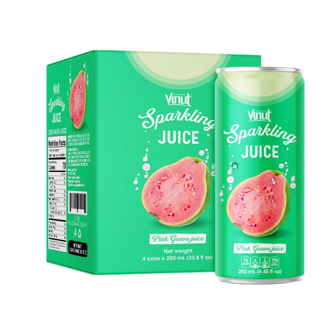 8.5 fl oz Sparkling water VINUT 4 Cans Pink Guava Juice Factory Natural pure healthy fresh Private Label